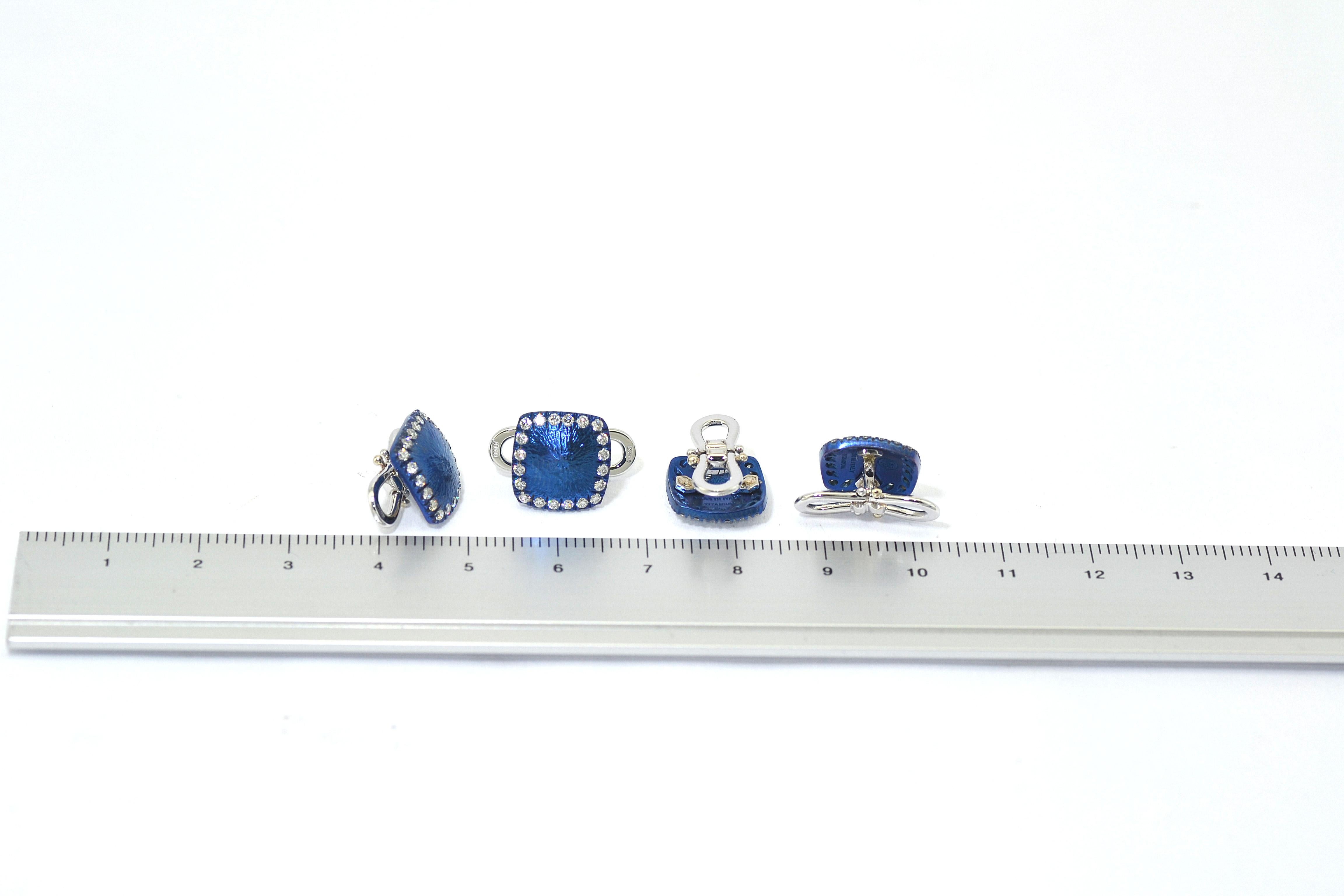 Round Cut Margherita Burgener Handcrafted Blue Titanium Diamond Gold Set of 4 Studs