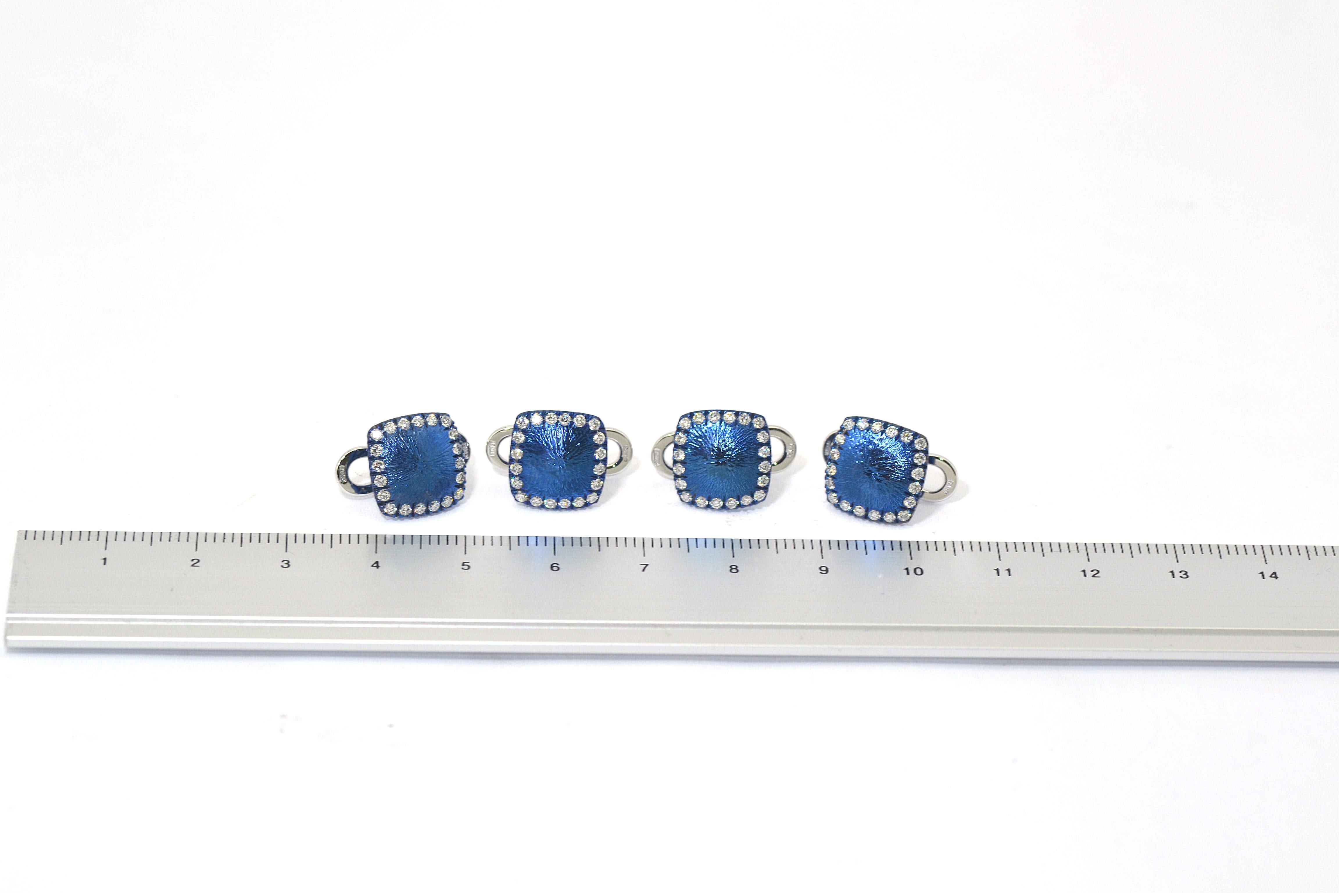 Margherita Burgener Handcrafted Blue Titanium Diamond Gold Set of 4 Studs In New Condition In Valenza , IT