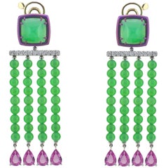 Margherita Burgener Titanium Gold Diamond Pink Sapphire Chrysoprase Earrings
