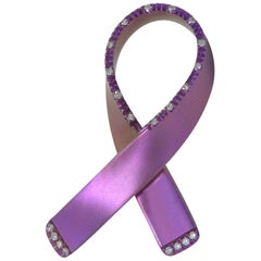 Made in Italy Titanium Diamond Ribbon Brooch Pin