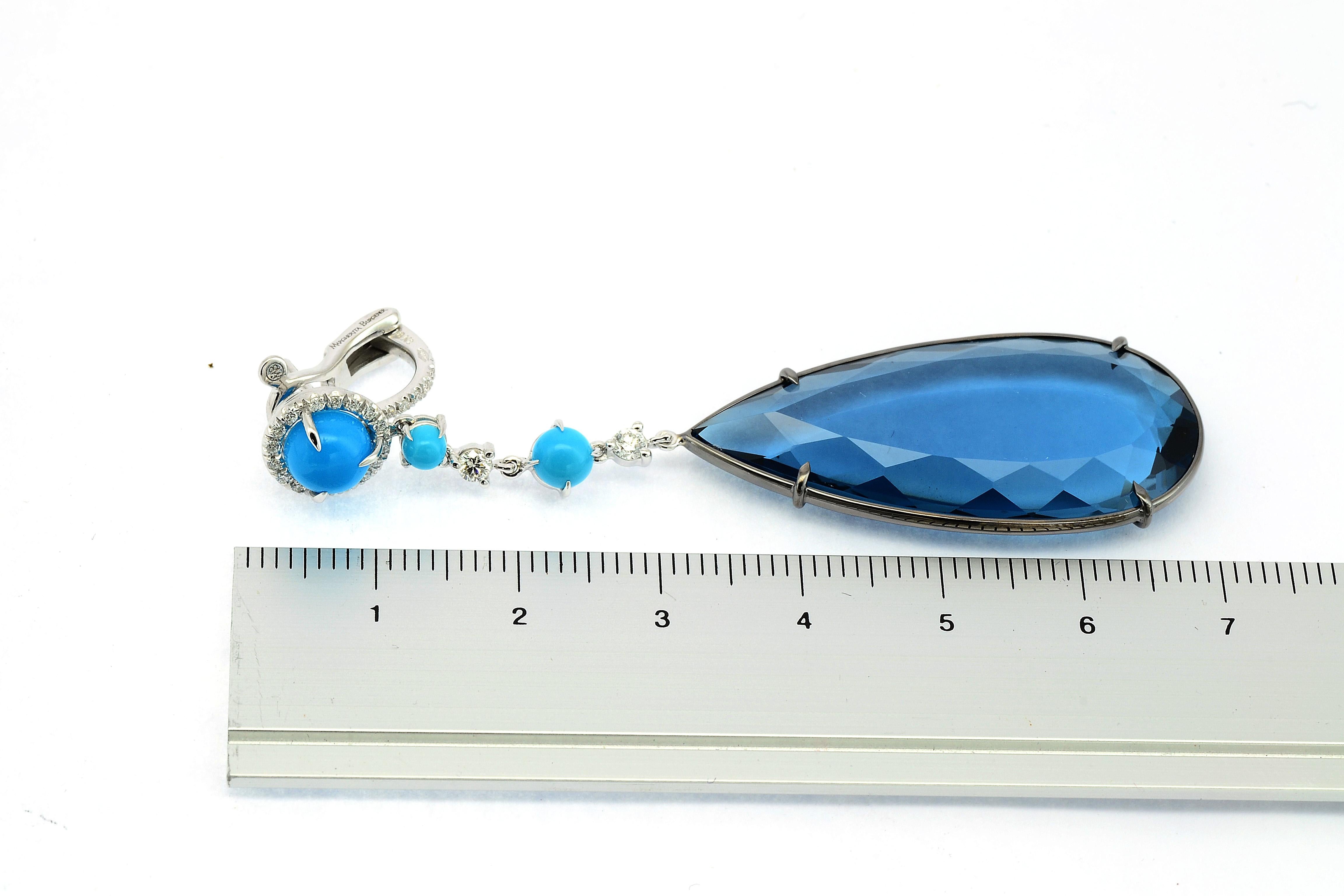 Ohrringe aus 18 Karat Gold mit Türkis, Diamant und blauem Topas im Zustand „Neu“ im Angebot in Valenza , IT