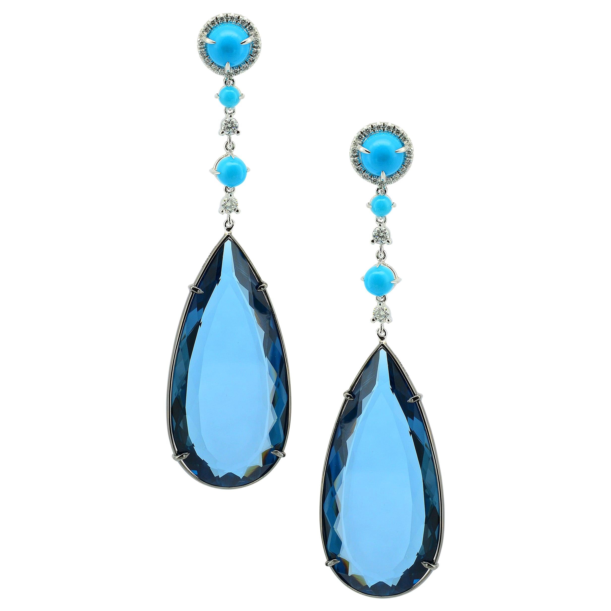 Turquoise Diamond Blue Topaz 18 Karat Gold Earrings