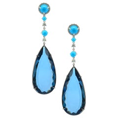 Turquoise Diamond Blue Topaz 18 Karat Gold Earrings