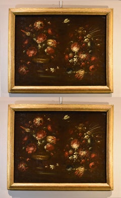 Pareja Bodegón Flores Caffi Siglo 17/18 Pintura Óleo sobre lienzo Viejo maestro