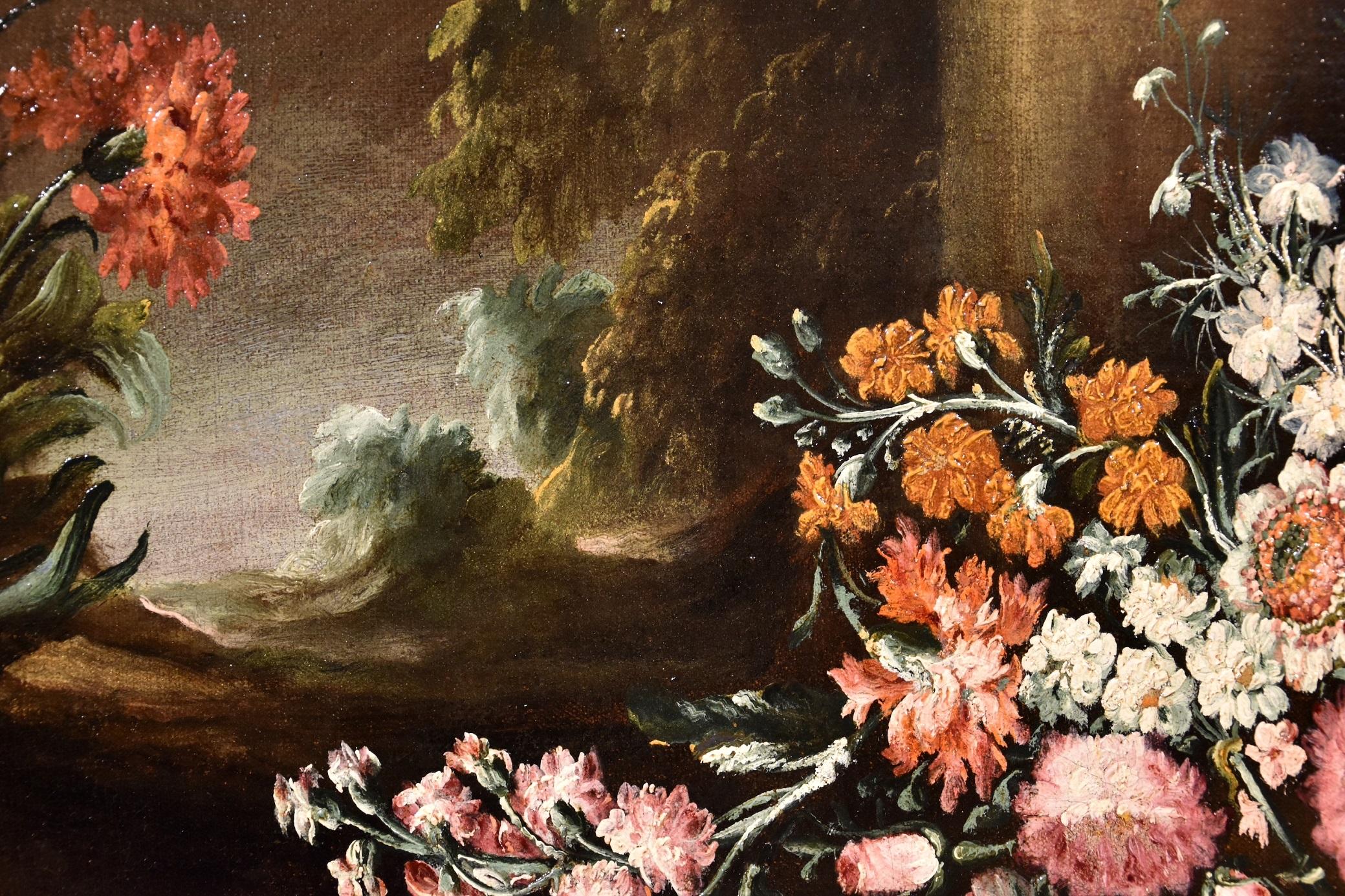 Still Life Flowers 18th Century Italian Caffi Paint Oil on canvas Old master Art 3