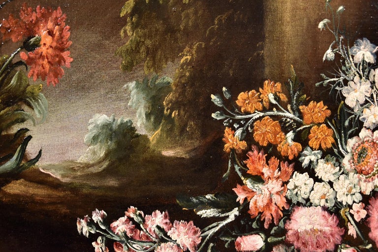 Still Life Flowers 18th Century Italian Caffi Paint Oil on canvas Old master Art For Sale 6