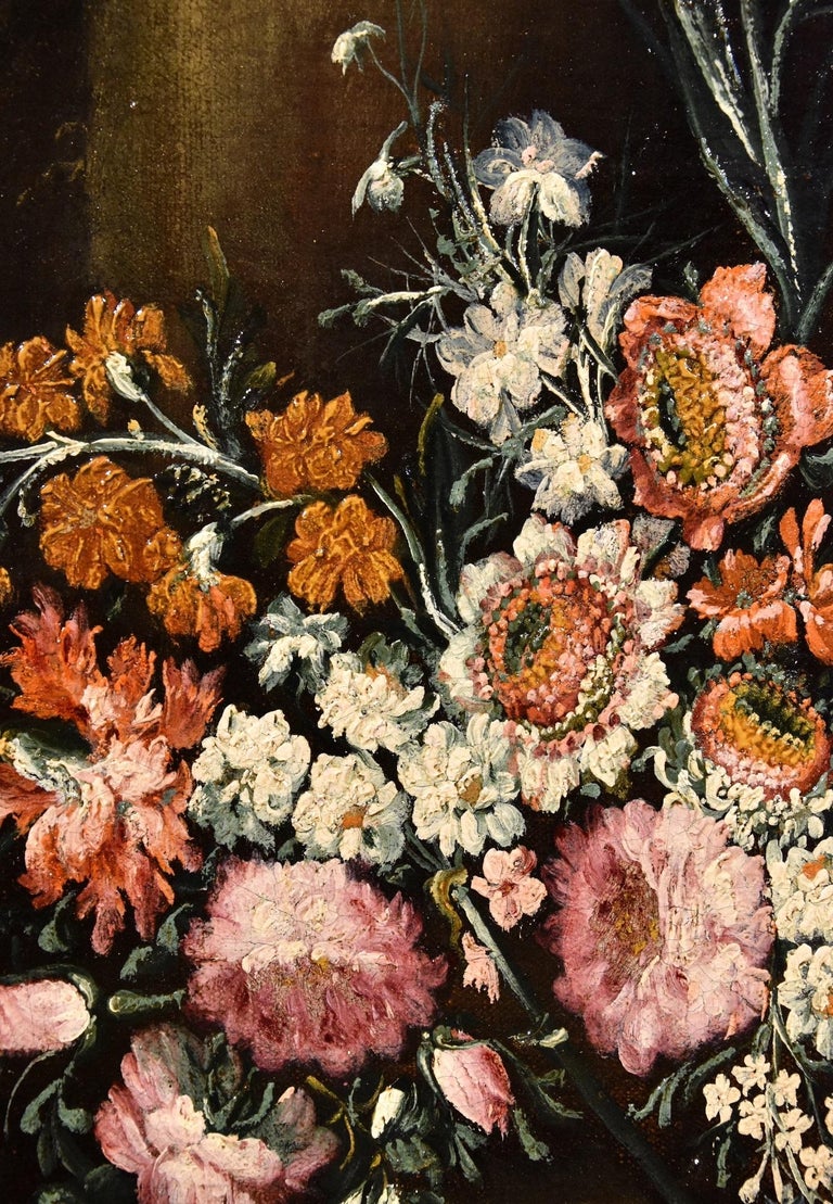 Still Life Flowers 18th Century Italian Caffi Paint Oil on canvas Old master Art For Sale 7