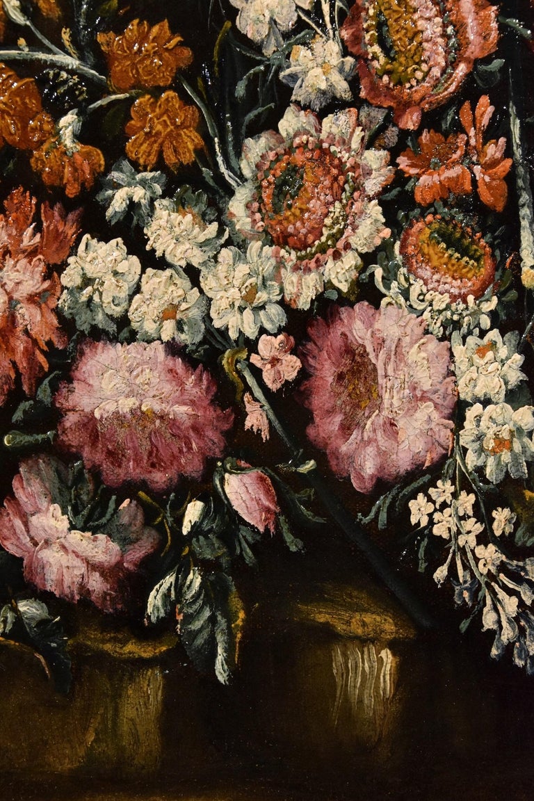 Still Life Flowers 18th Century Italian Caffi Paint Oil on canvas Old master Art For Sale 9