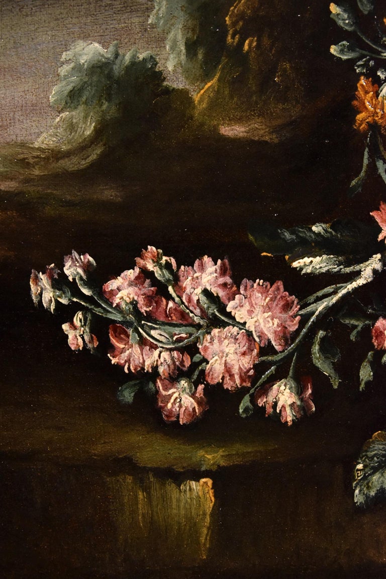 Still Life Flowers 18th Century Italian Caffi Paint Oil on canvas Old master Art For Sale 10