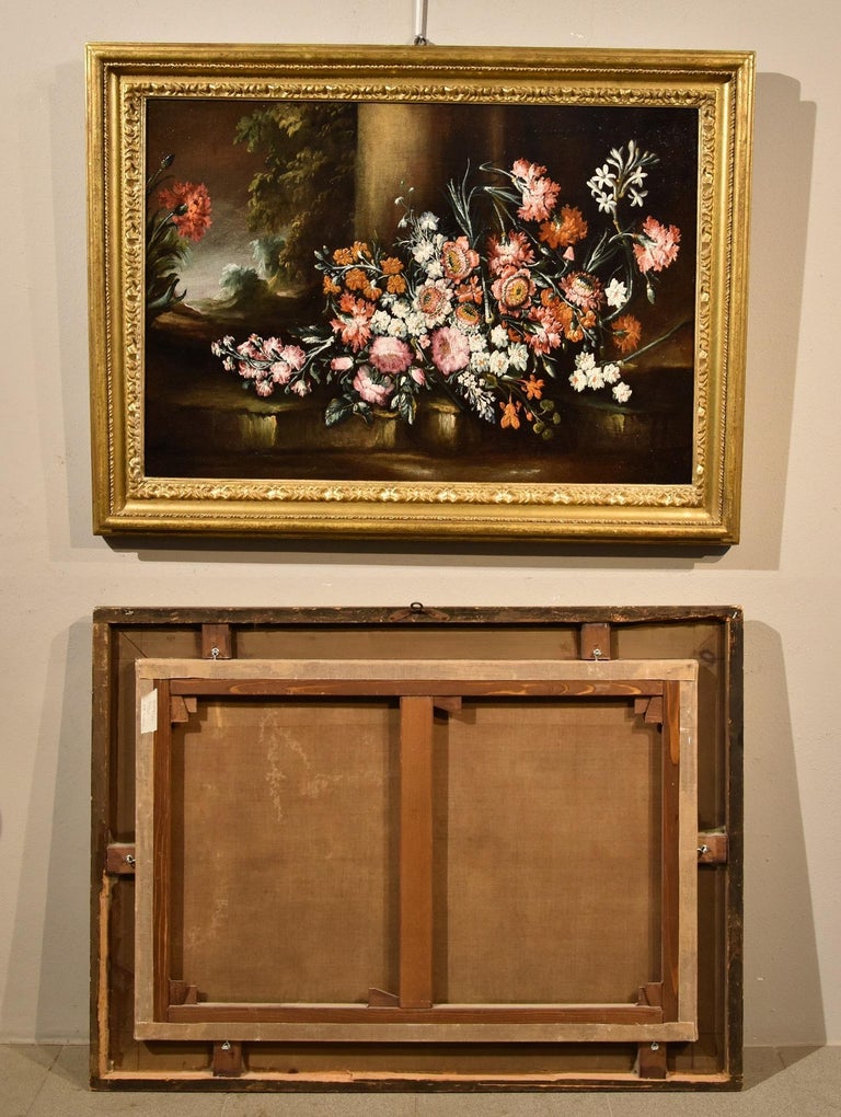 Still Life Flowers 18th Century Italian Caffi Paint Oil on canvas Old master Art For Sale 11