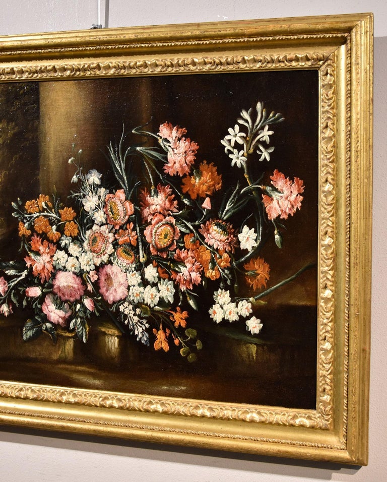 Still Life Flowers 18th Century Italian Caffi Paint Oil on canvas Old master Art - Brown Still-Life Painting by Margherita Caffi (Cremona 1647 - Milan 1710)