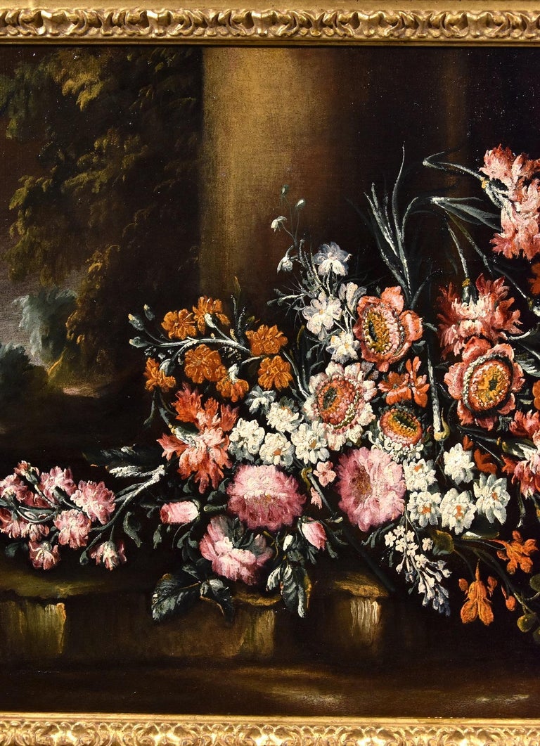 Still Life Flowers 18th Century Italian Caffi Paint Oil on canvas Old master Art For Sale 1
