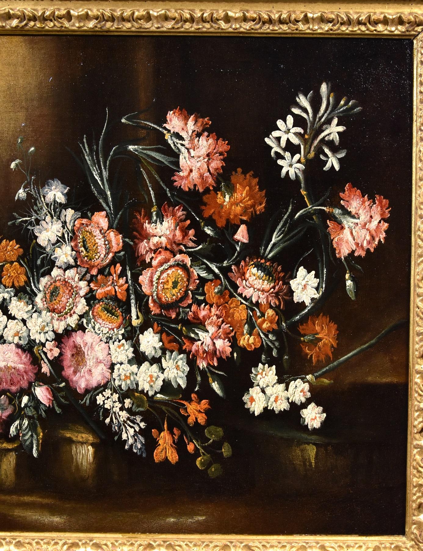 Still Life Flowers 18th Century Italian Caffi Paint Oil on canvas Old master Art - Brown Still-Life Painting by Margherita Caffi (Cremona 1647 - Milan 1710)