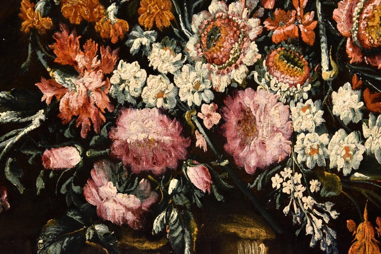 Still Life Flowers 18th Century Italian Caffi Paint Oil on canvas Old master Art For Sale 4