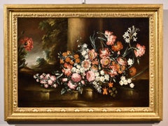 Antique Still Life Flowers 18th Century Italian Caffi Paint Oil on canvas Old master Art