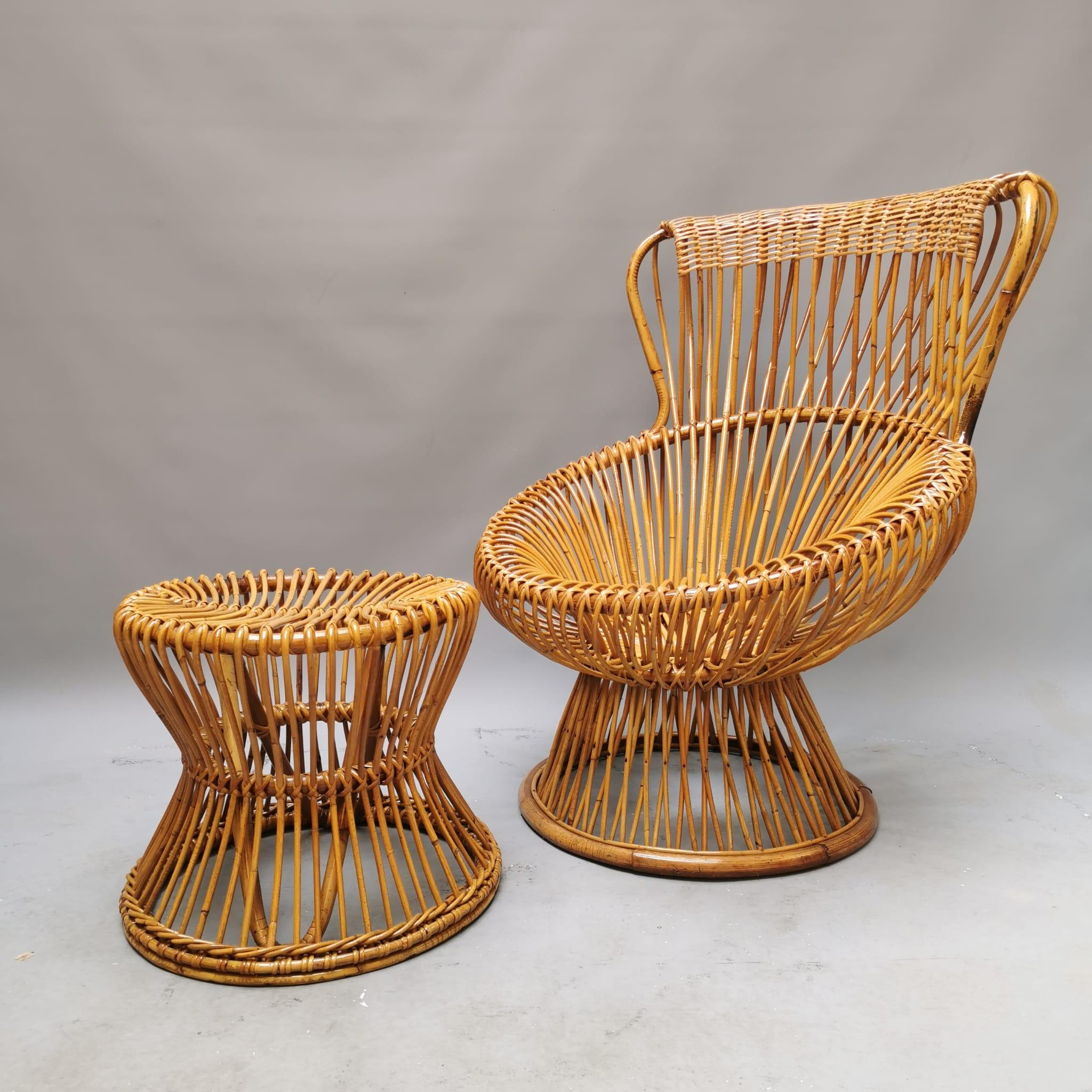 Italian Margherita Chair with pouf, Franco Albini, Bonacina