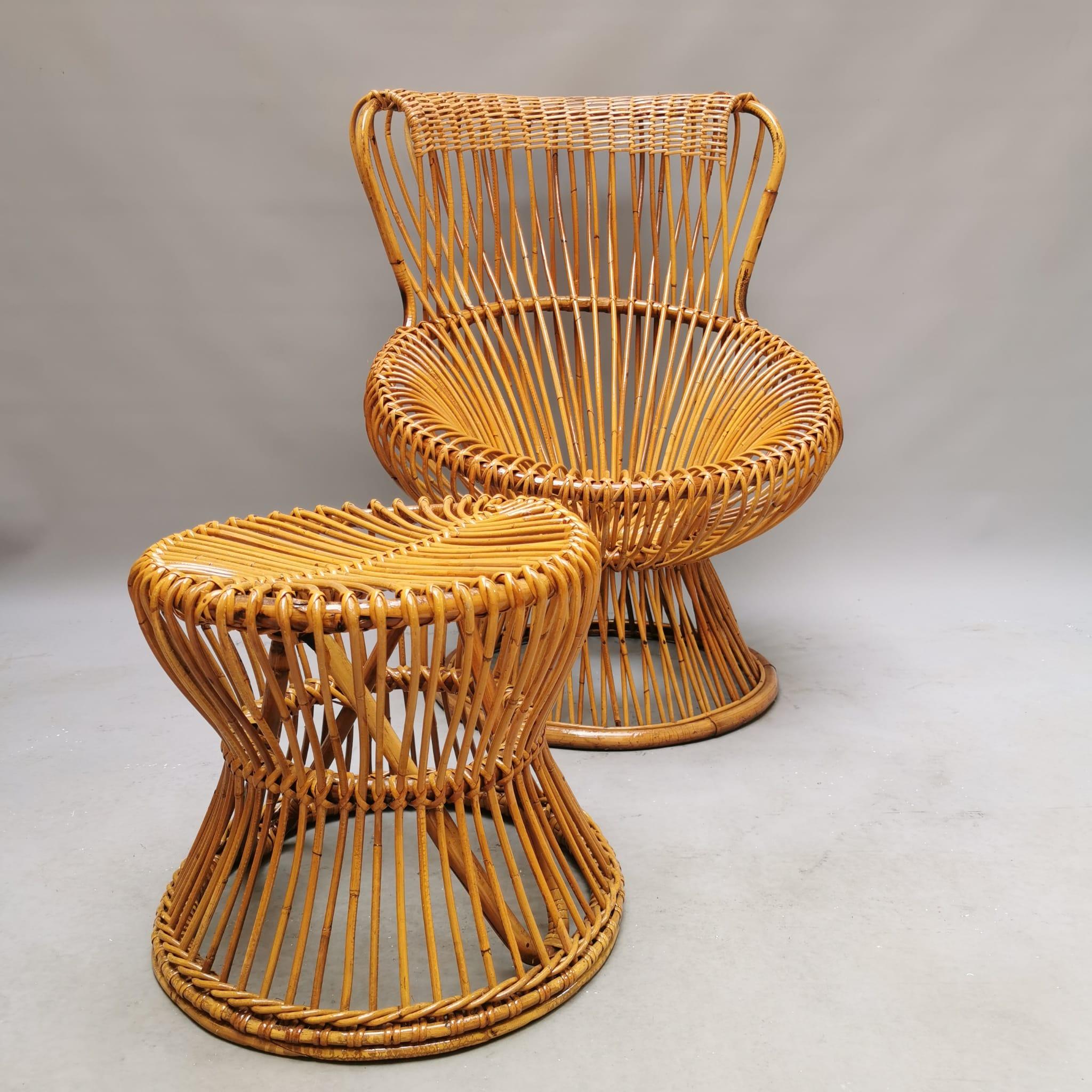 Mid-20th Century Margherita Chair with pouf, Franco Albini, Bonacina