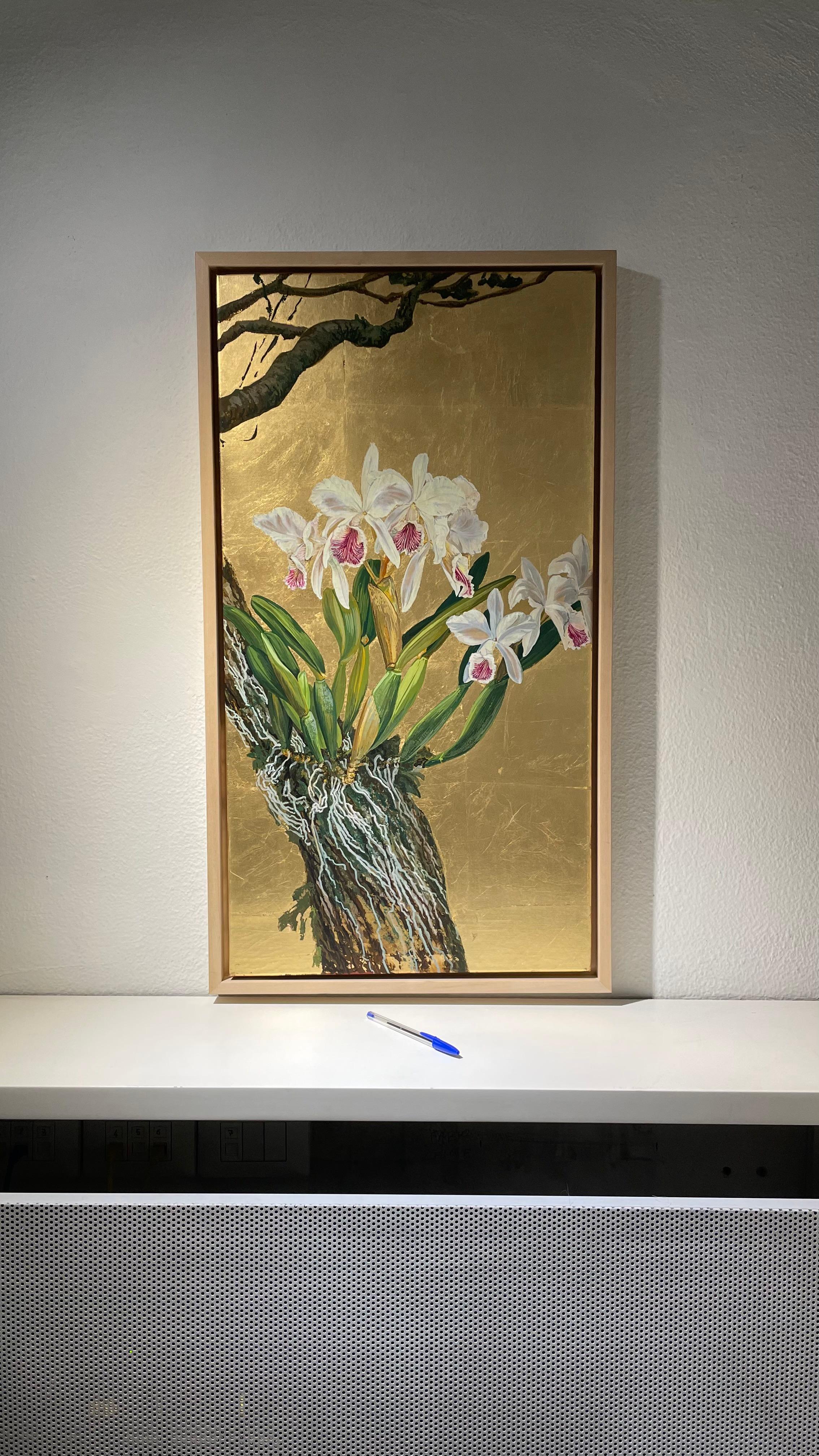Cattleya labiata var. coerulea, Tempera On Canvas by Margherita Leoni, 2020 For Sale 4