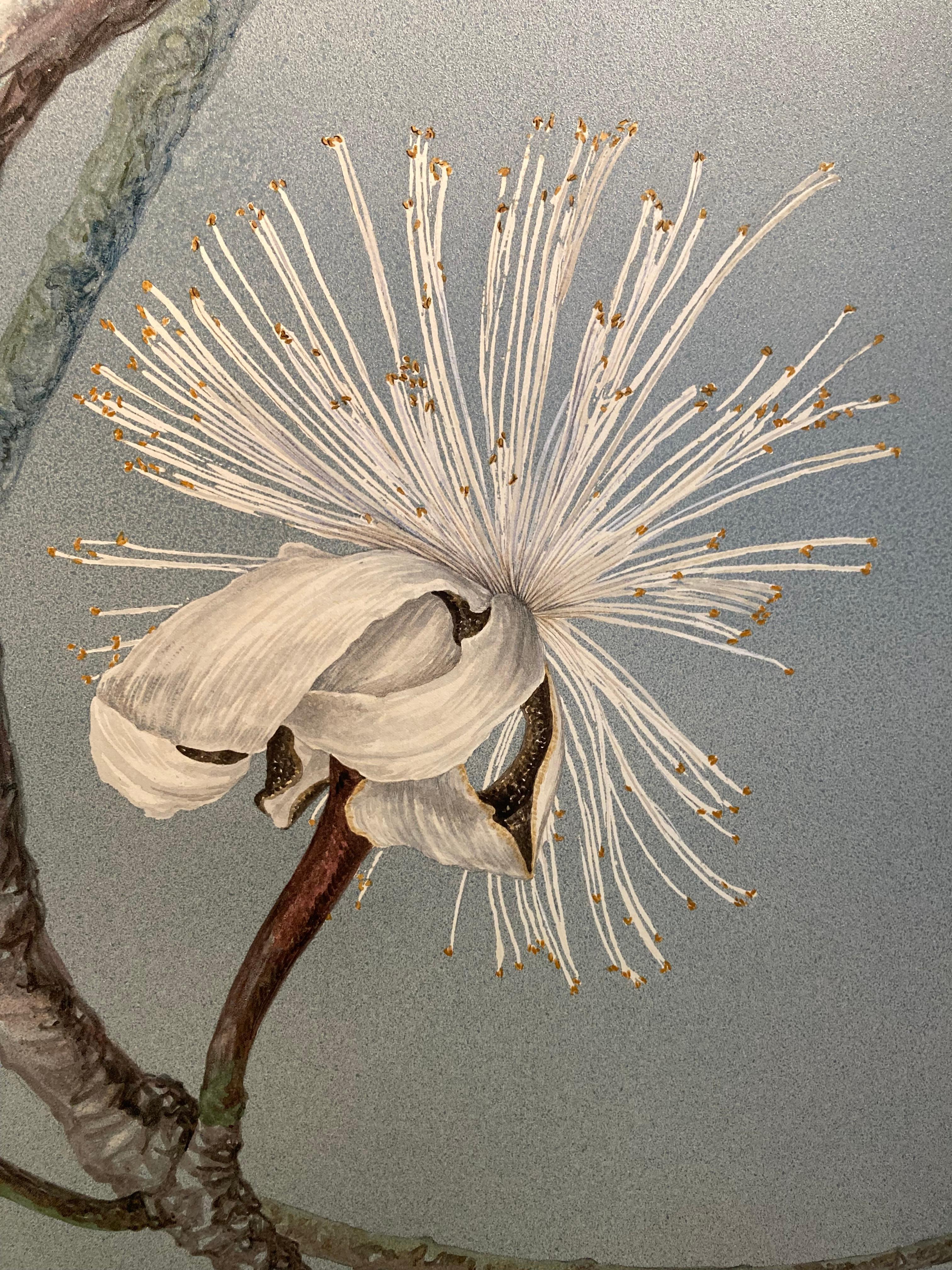 Big size cerulean azure magnificent botanical watercolour  - Painting by Margherita Leoni