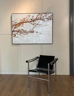 Elegant and Poetic Almond Tree on Silver Leaf Background by Italian Painter