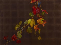 Grapevine on bronze ground botanical oil painting by master italian painter