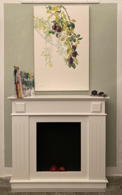 Purple and green plum tree, painted by fine Italian watercolourist