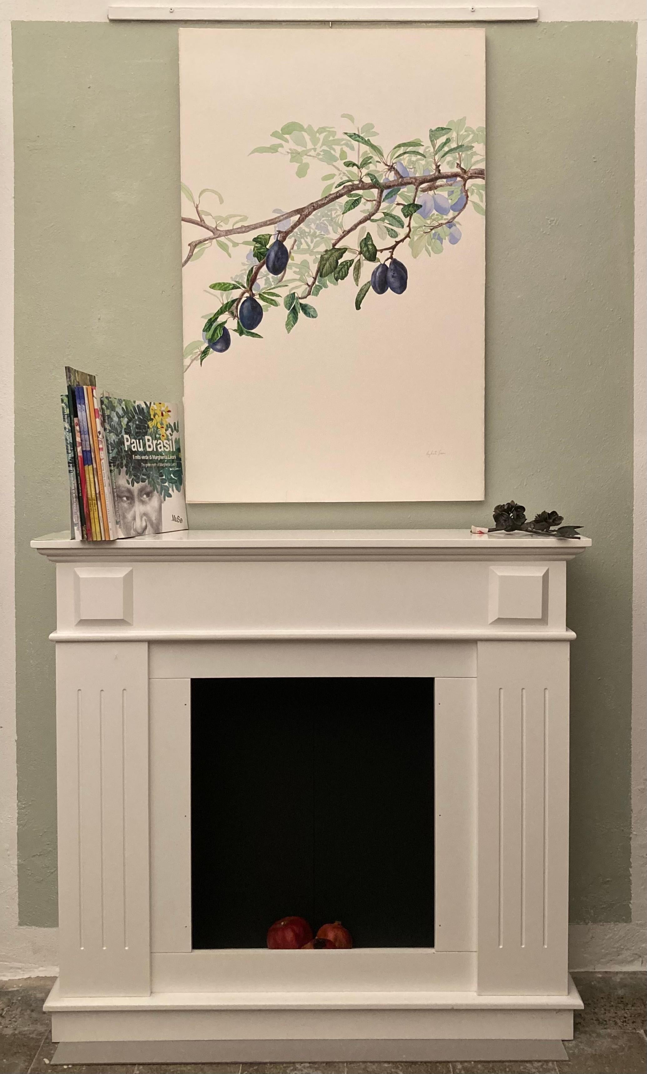 árbol violeta y verde con ciruelas, del maestro pintor italiano - Painting de Margherita Leoni