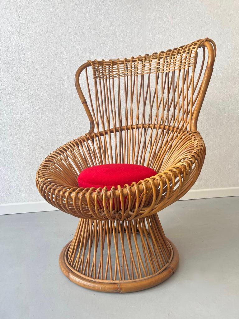 Italian Margherita Rattan Chair by Franco Albini, Bonacina Italy ca. 1950s  For Sale
