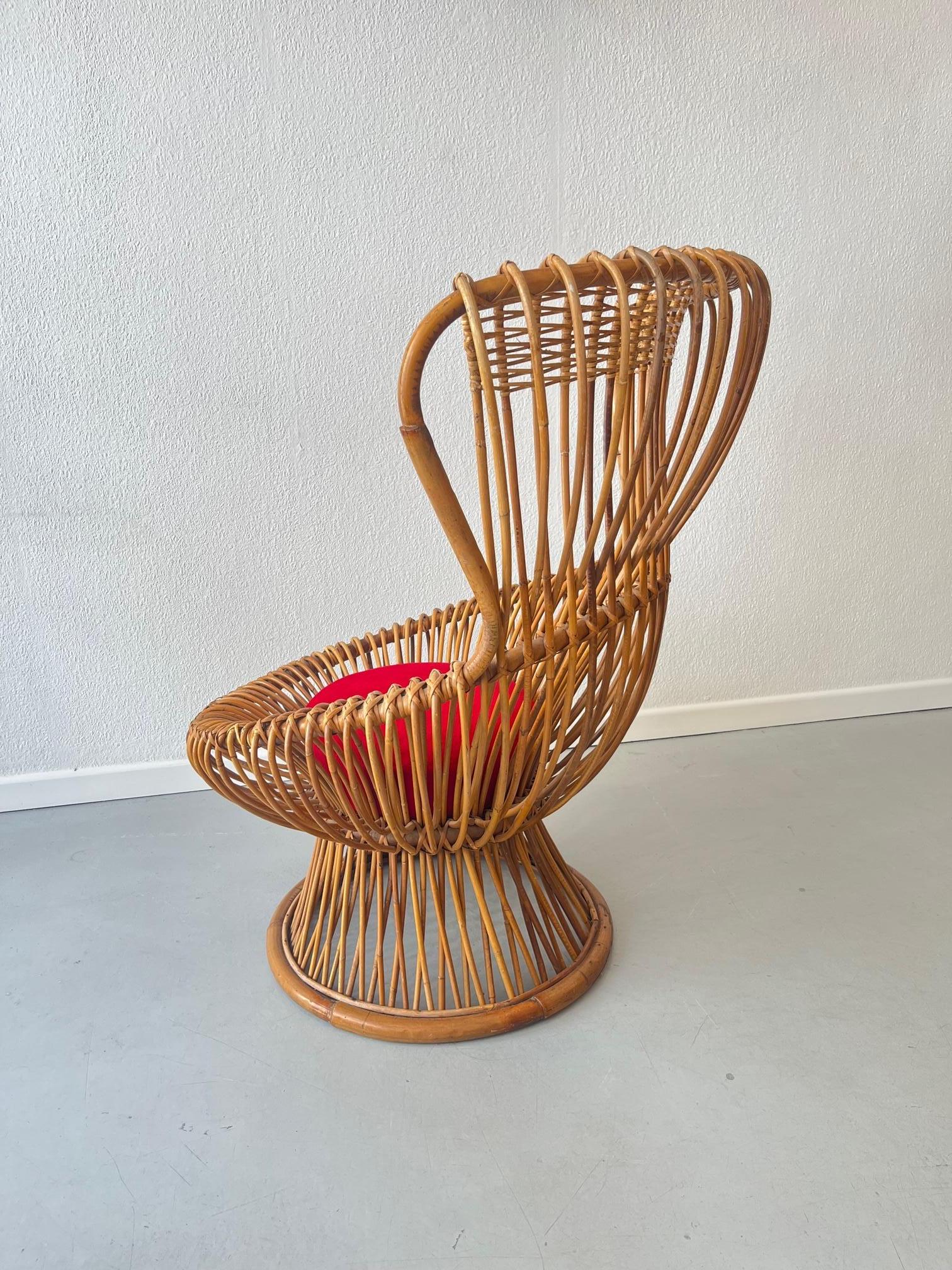 Mid-20th Century Margherita Rattan Chair by Franco Albini, Bonacina Italy ca. 1950s  For Sale
