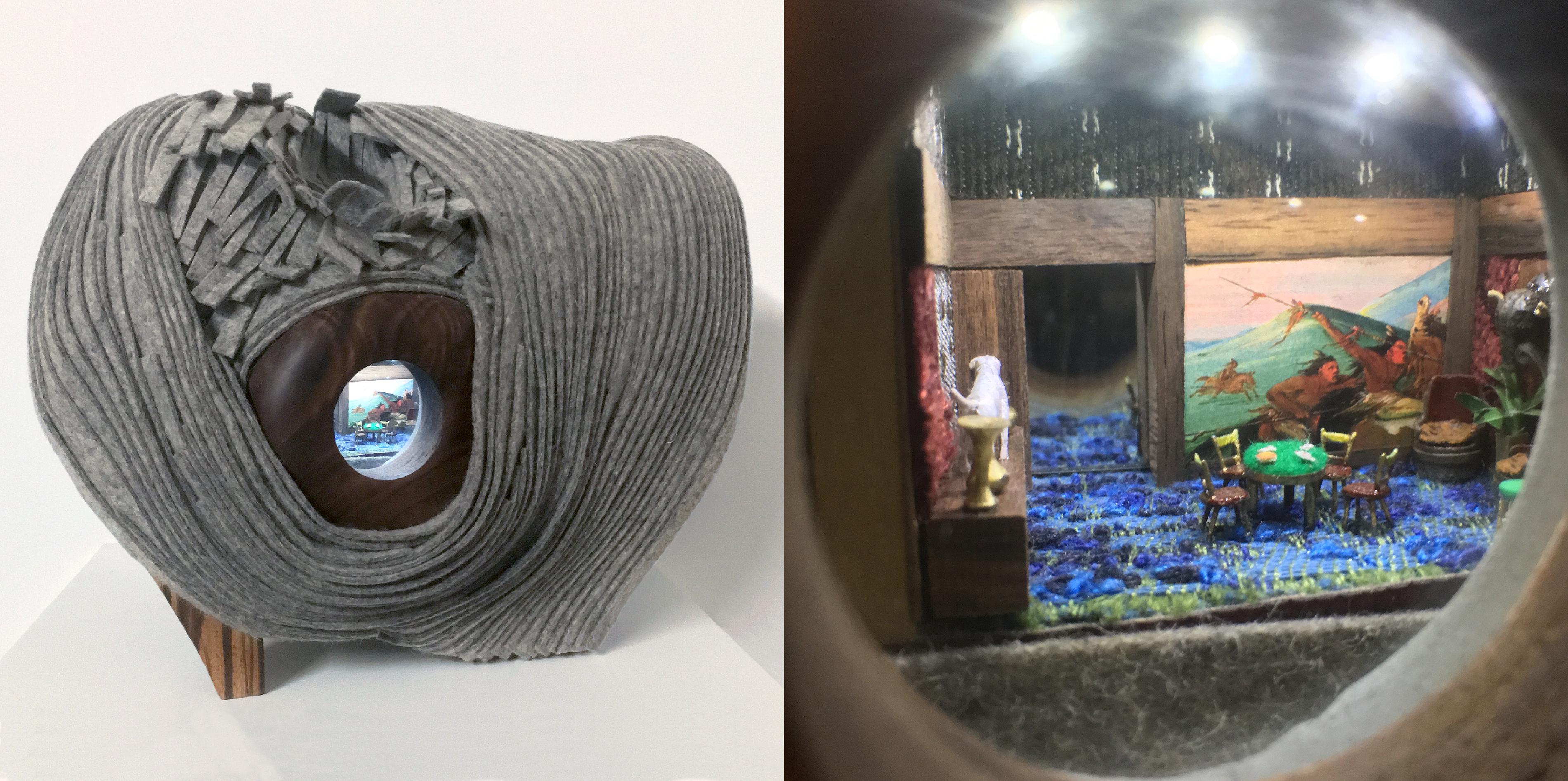 Sentido de pertenencia - diorama del interior de un comedor vintage de los años 80 - Mixed Media Art Contemporáneo de Margie Criner
