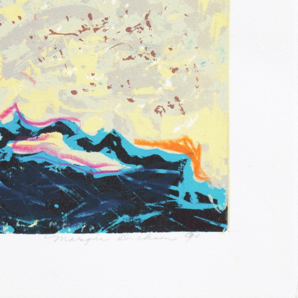 'Deckchairs on the Beach', Hand-Colored Screenprint - Beige Still-Life Print by Margie Dickson