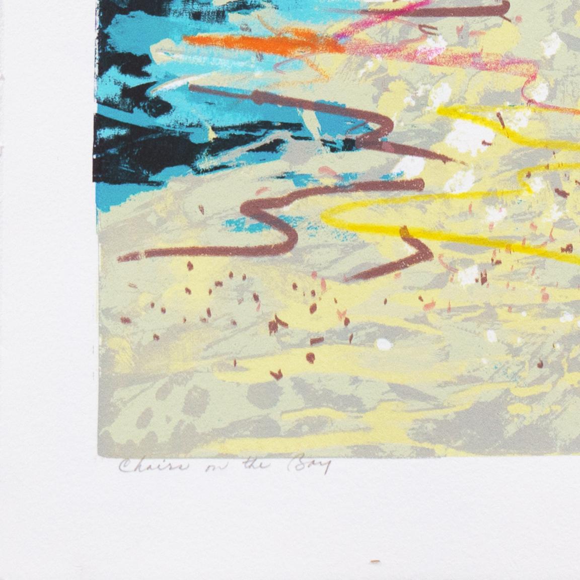 'Deckchairs on the Beach', Hand-Colored Screenprint For Sale 1