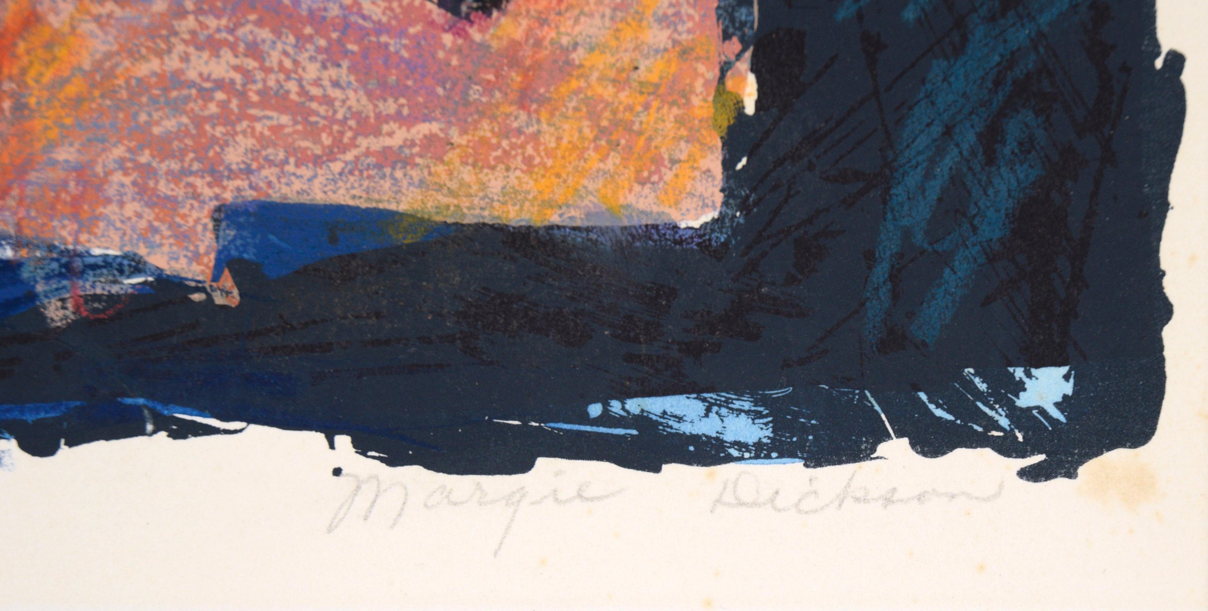„Pueblos“ – handgeAugmentierte fauvistische Landschaft in Tinte und Pastell auf Papier im Angebot 5