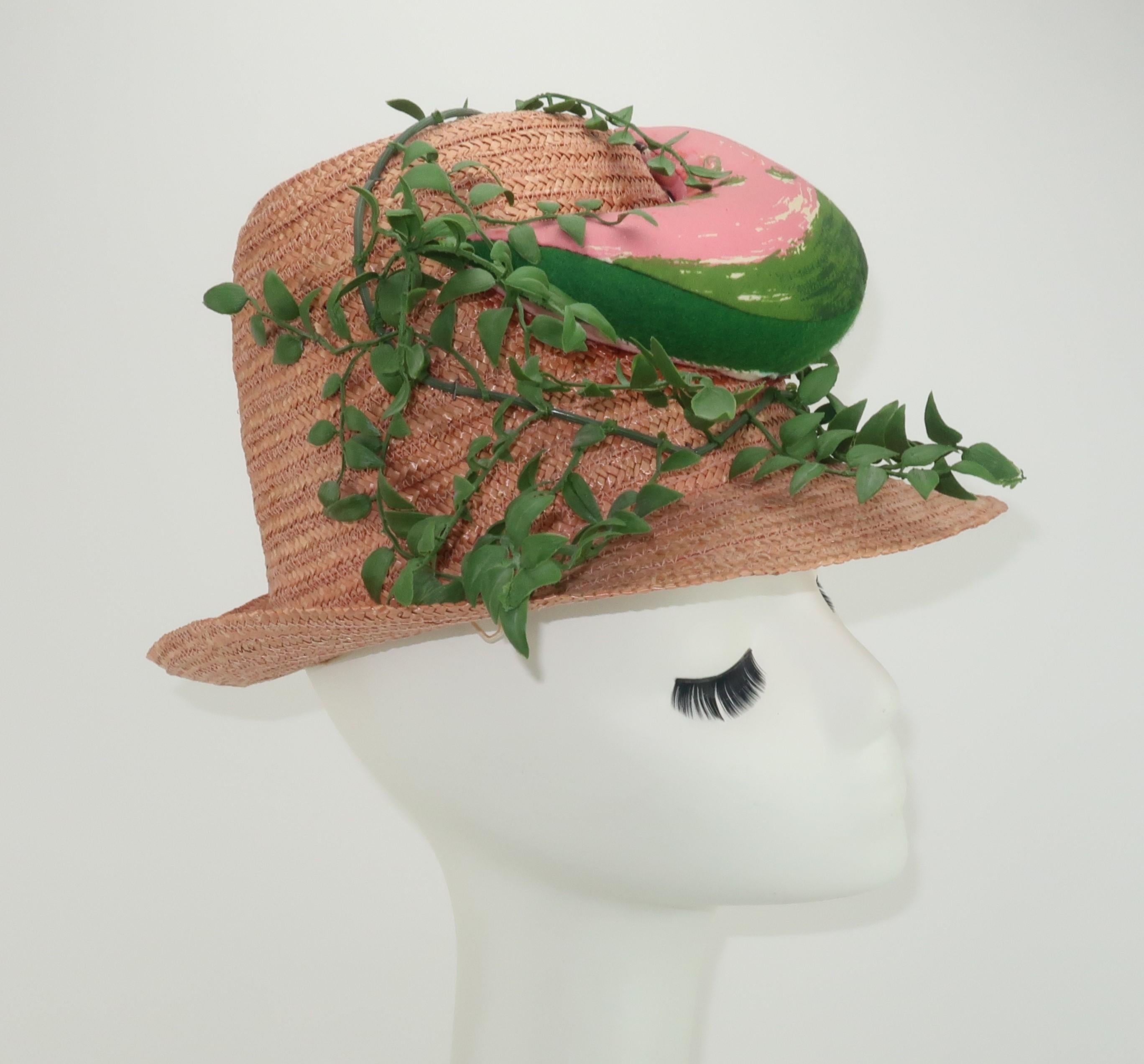 Brown Margie Webb of California Novelty Straw Hat With Watermelon Motif, 1960's For Sale