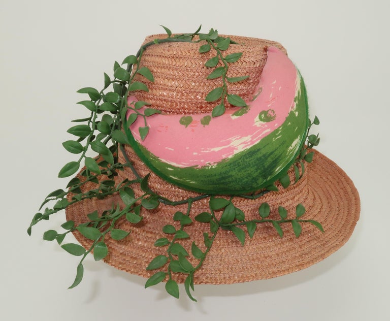 Margie b of California Novelty Straw Hat With Watermelon Motif, 1960