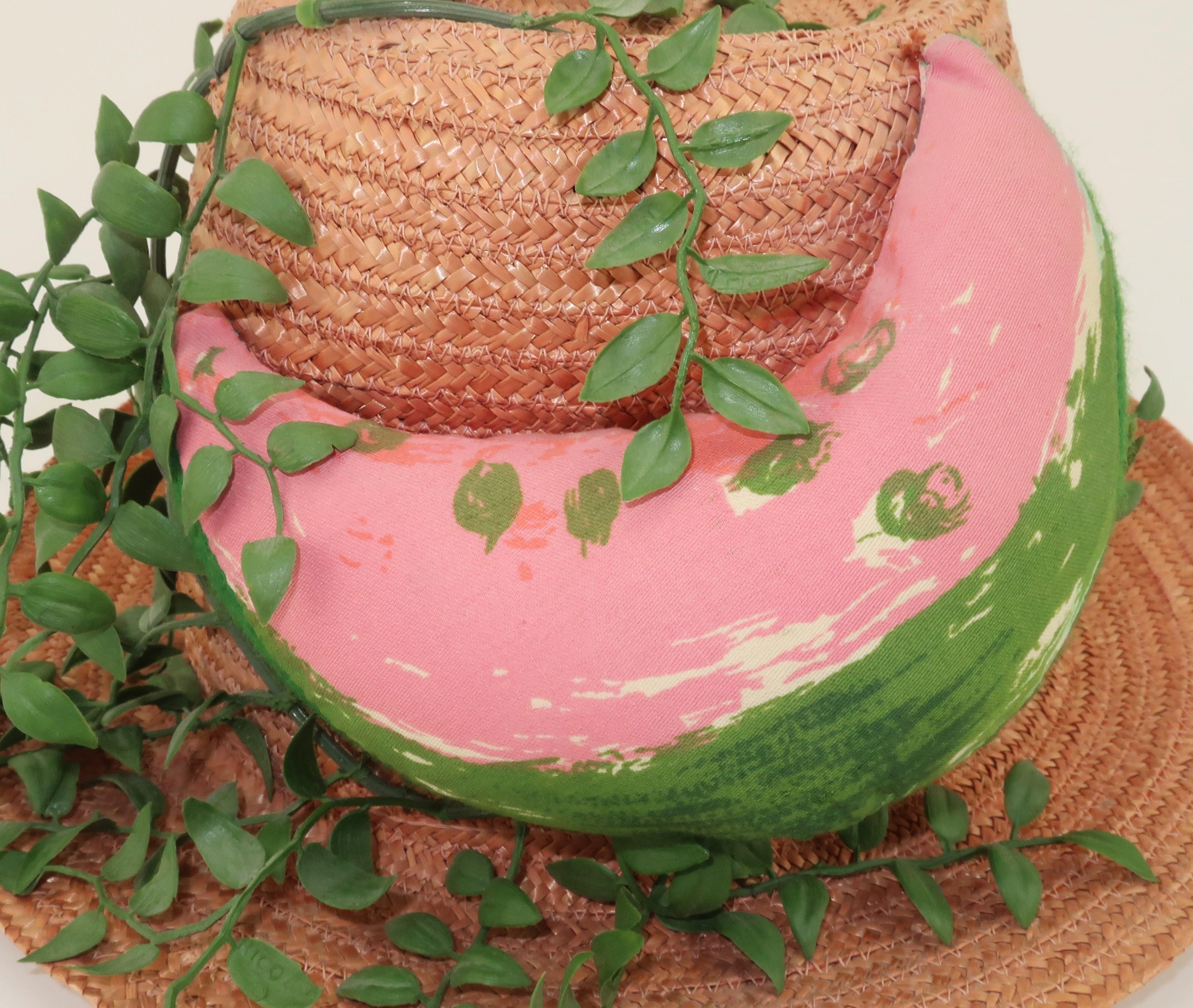 Women's Margie Webb of California Novelty Straw Hat With Watermelon Motif, 1960's For Sale