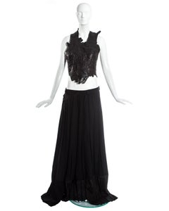 Margiela Artisanal black glove top and pleated skirt runway ensemble, ss 2001