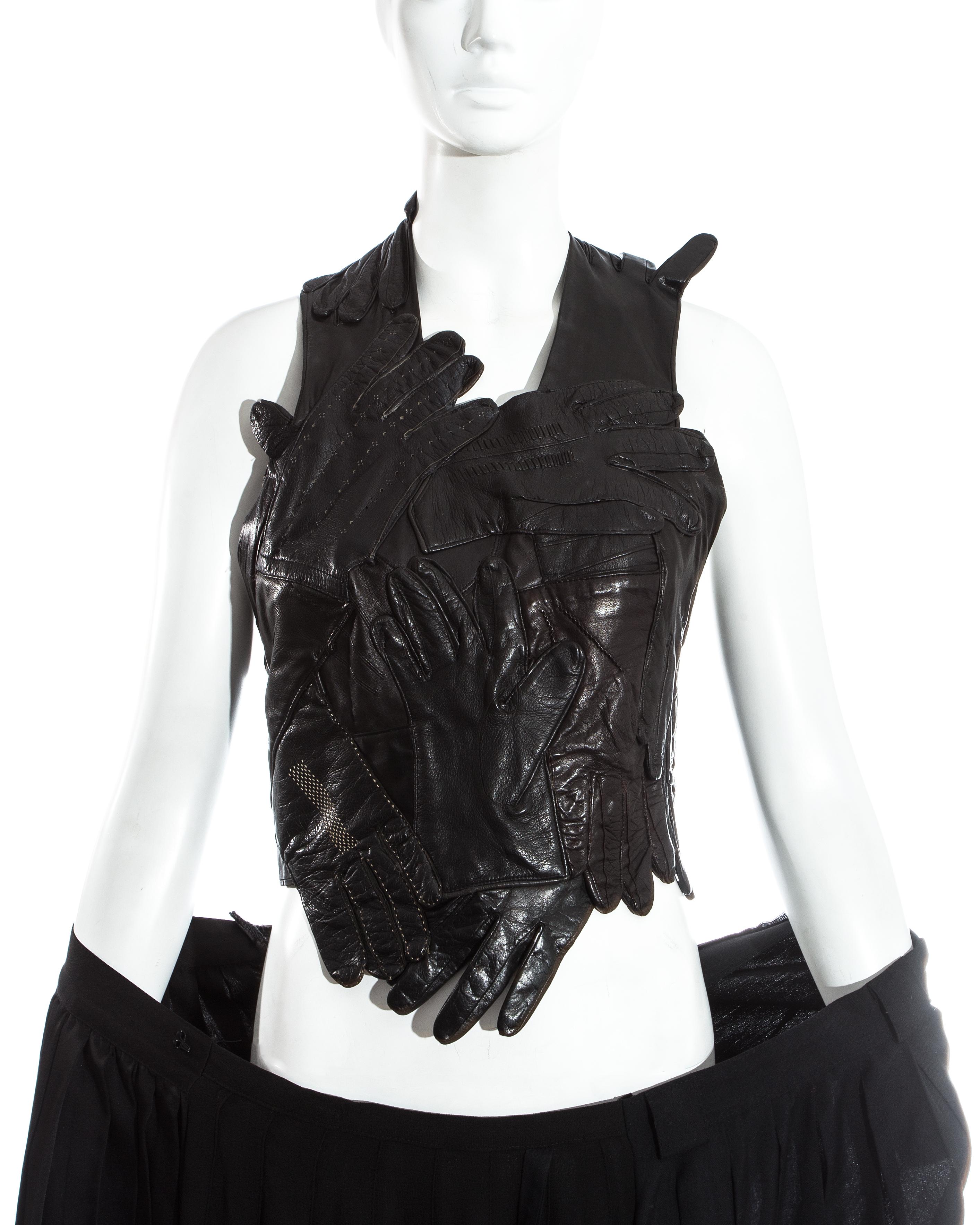 Black Margiela Artisanal black glove top and pleated skirt runway ensemble, ss 2001 For Sale