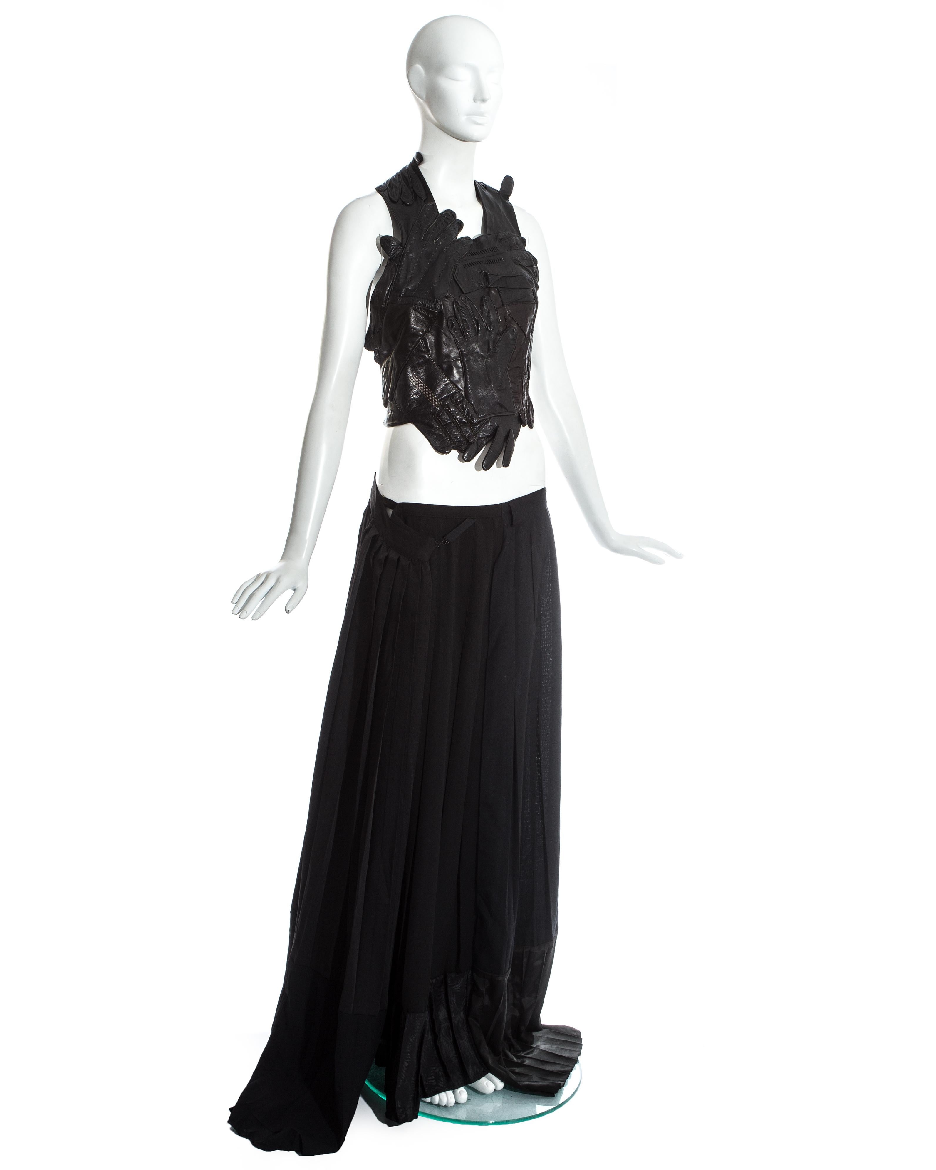 Margiela Artisanal black glove top and pleated skirt runway ensemble, ss 2001 For Sale 1