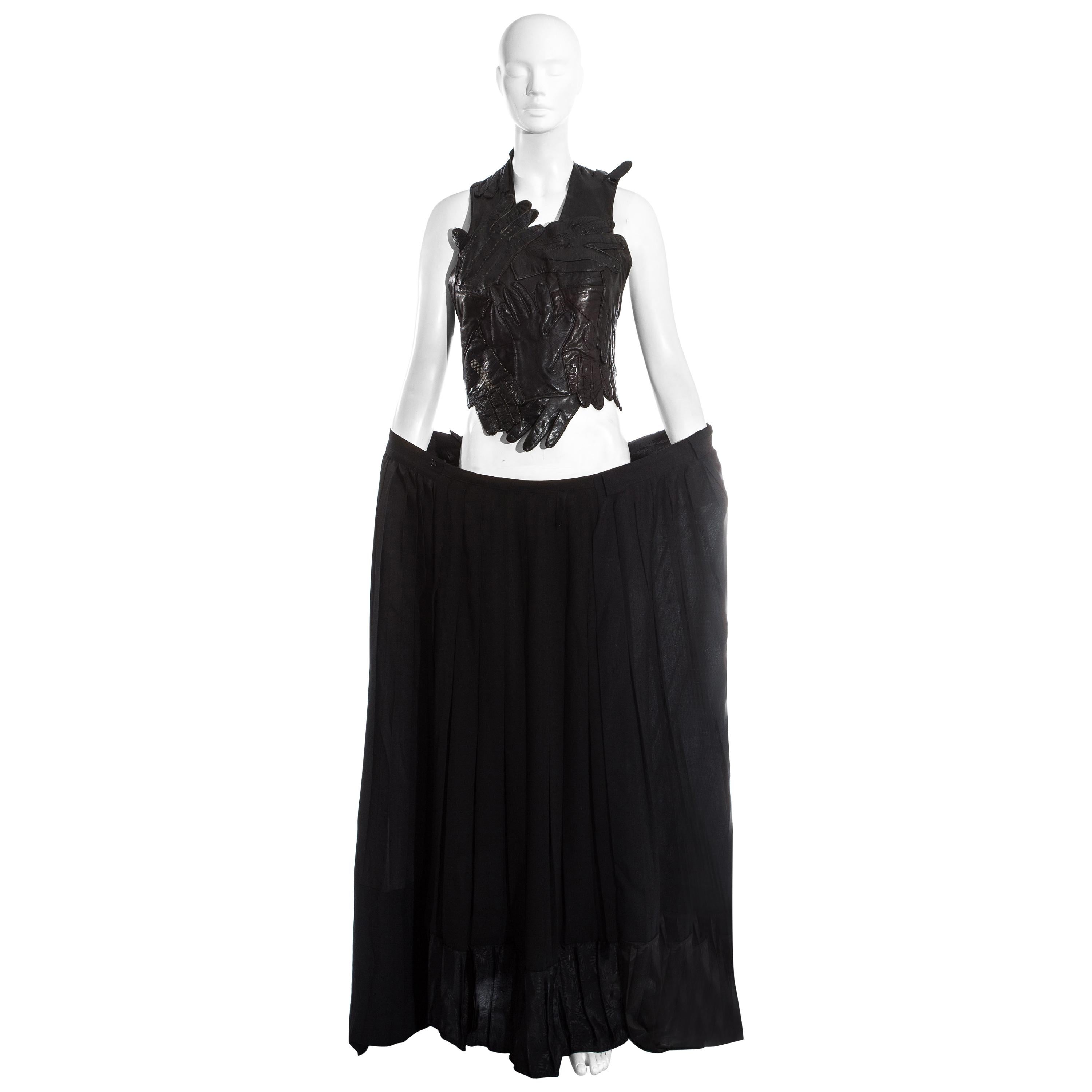 Margiela Artisanal black glove top and pleated skirt runway ensemble, ss 2001 For Sale