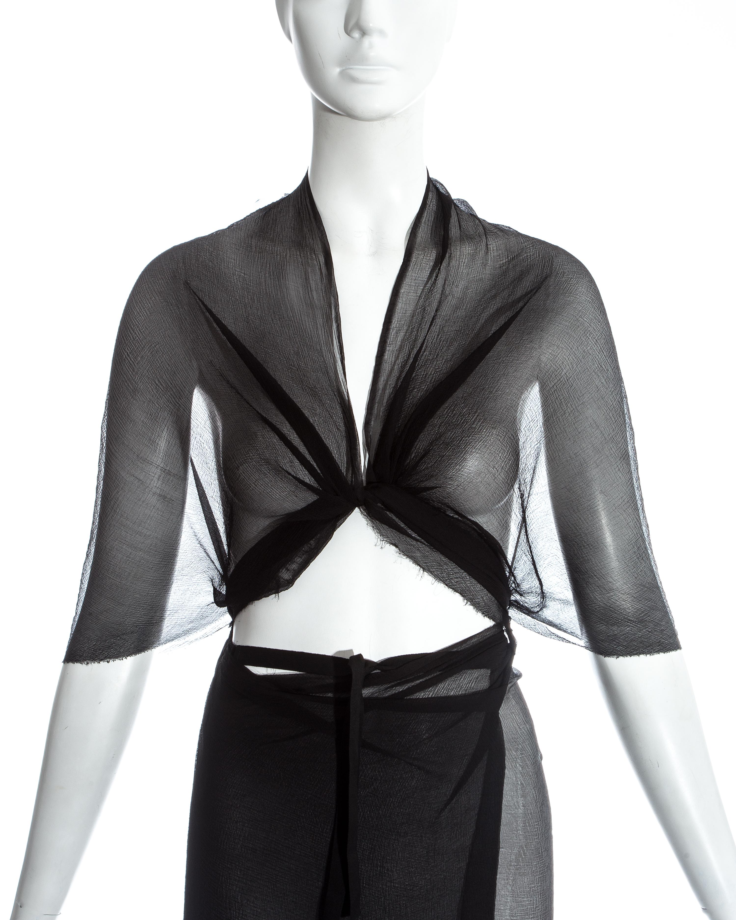 Black Margiela Artisanal black silk chiffon convertible wrap dress / skirt, fw 2003