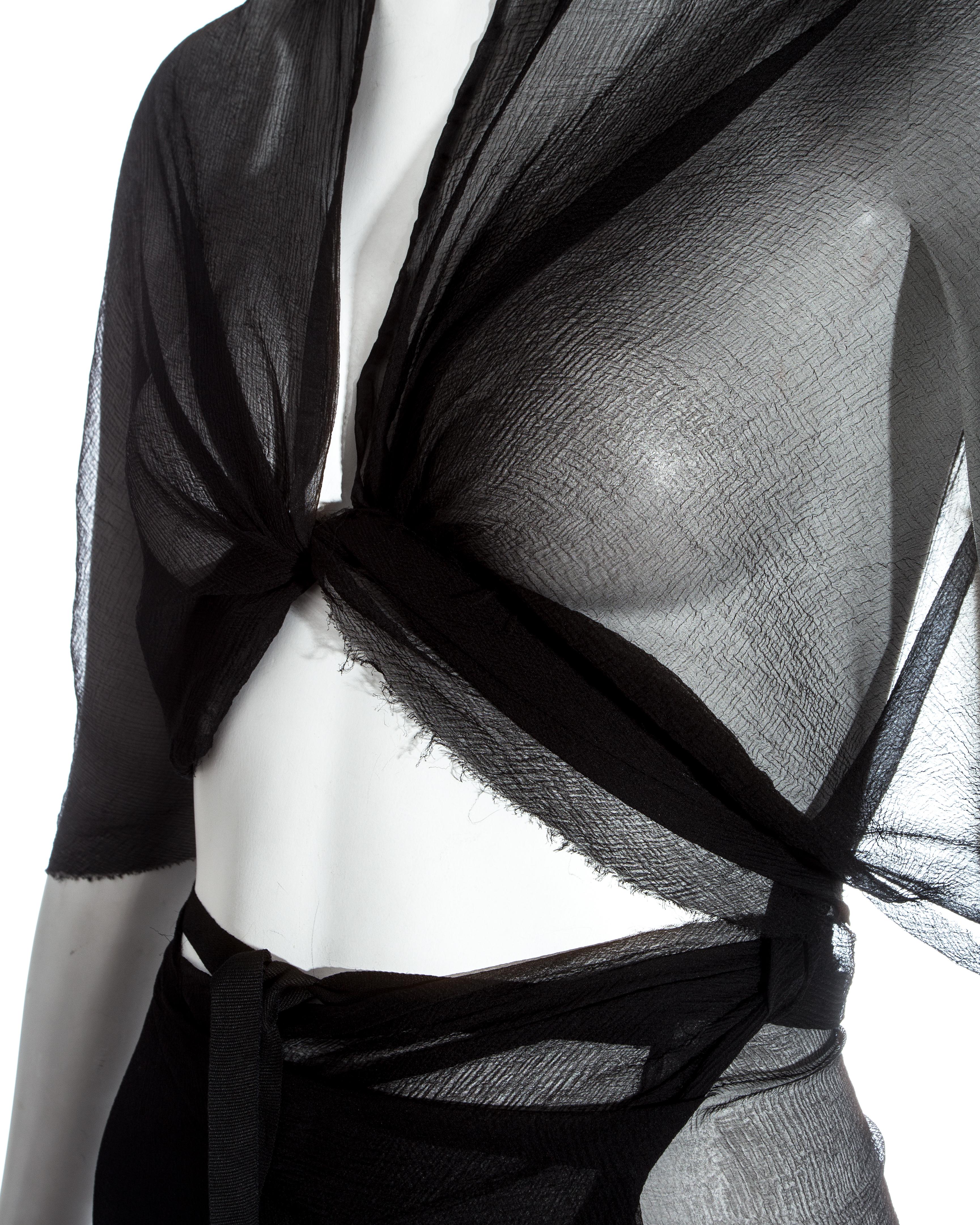 Women's Margiela Artisanal black silk chiffon convertible wrap dress / skirt, fw 2003