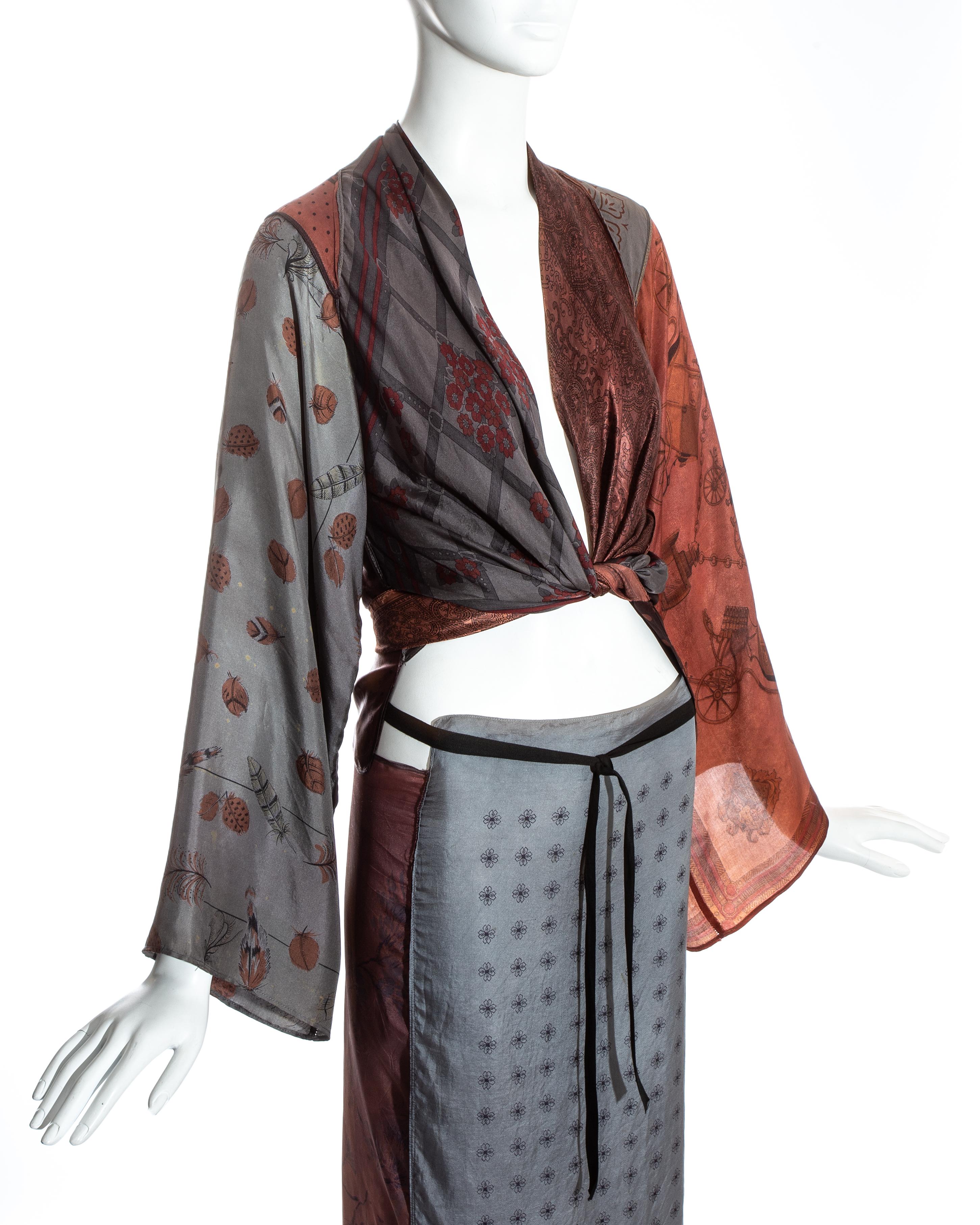 Margiela artisanal silk scarf patchwork skirt and blouse ensemble, ss 1992 In Good Condition In London, London