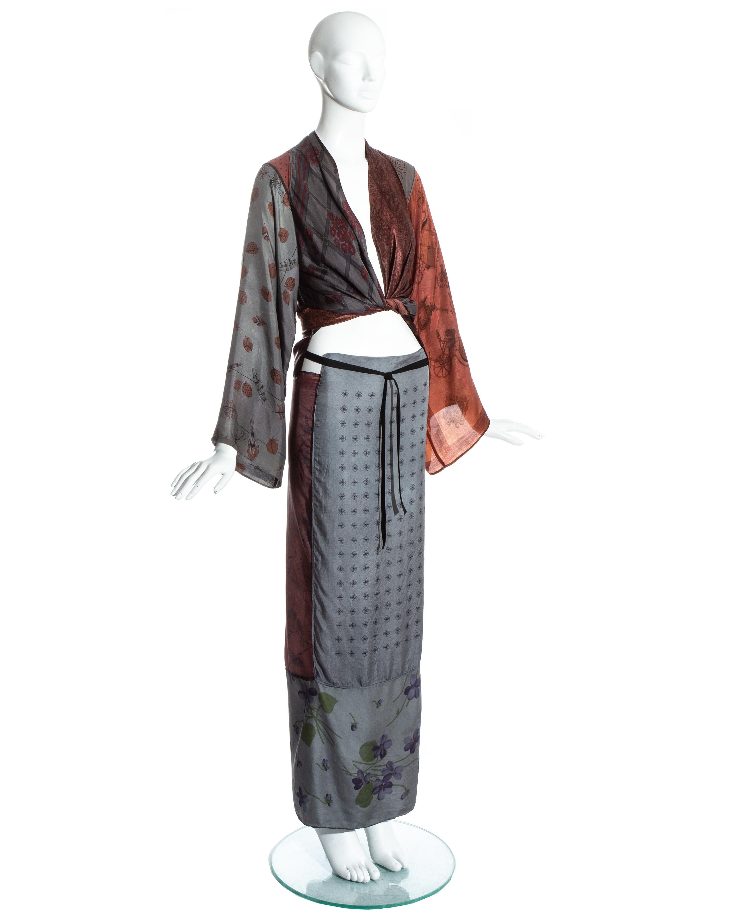 Women's Margiela artisanal silk scarf patchwork skirt and blouse ensemble, ss 1992