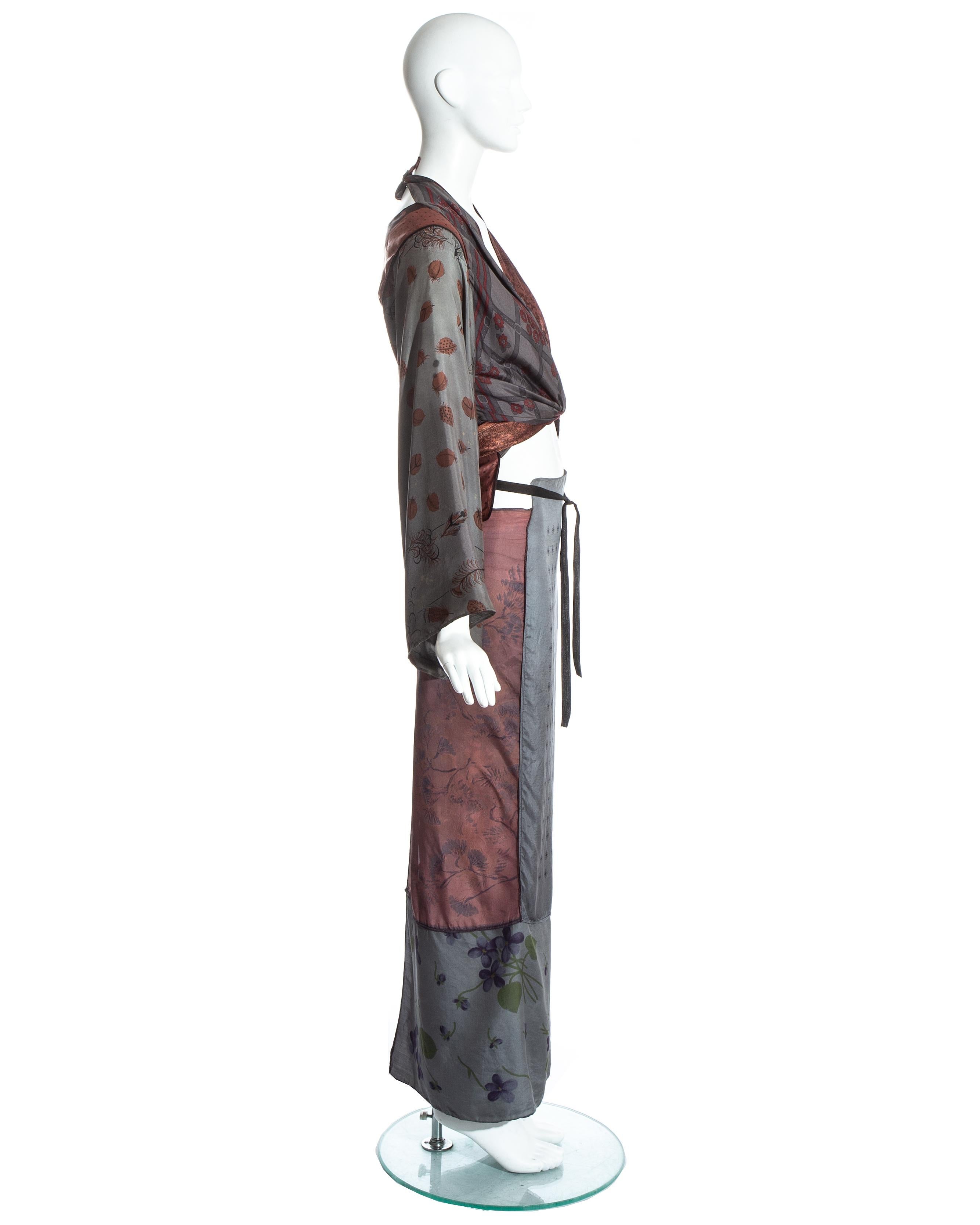 Margiela artisanal silk scarf patchwork skirt and blouse ensemble, ss 1992 In Good Condition In London, GB