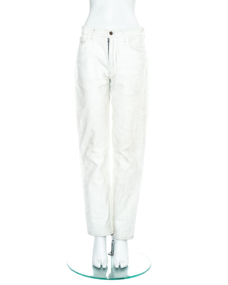 Margiela Artisanal white painted denim jean pants, fw 1999 For Sale at ...