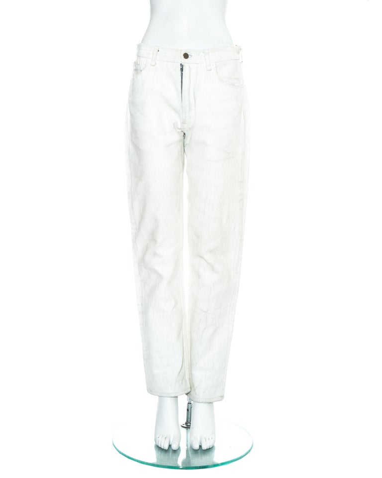 Margiela Artisanal white painted denim jean pants, fw 1999 For Sale at