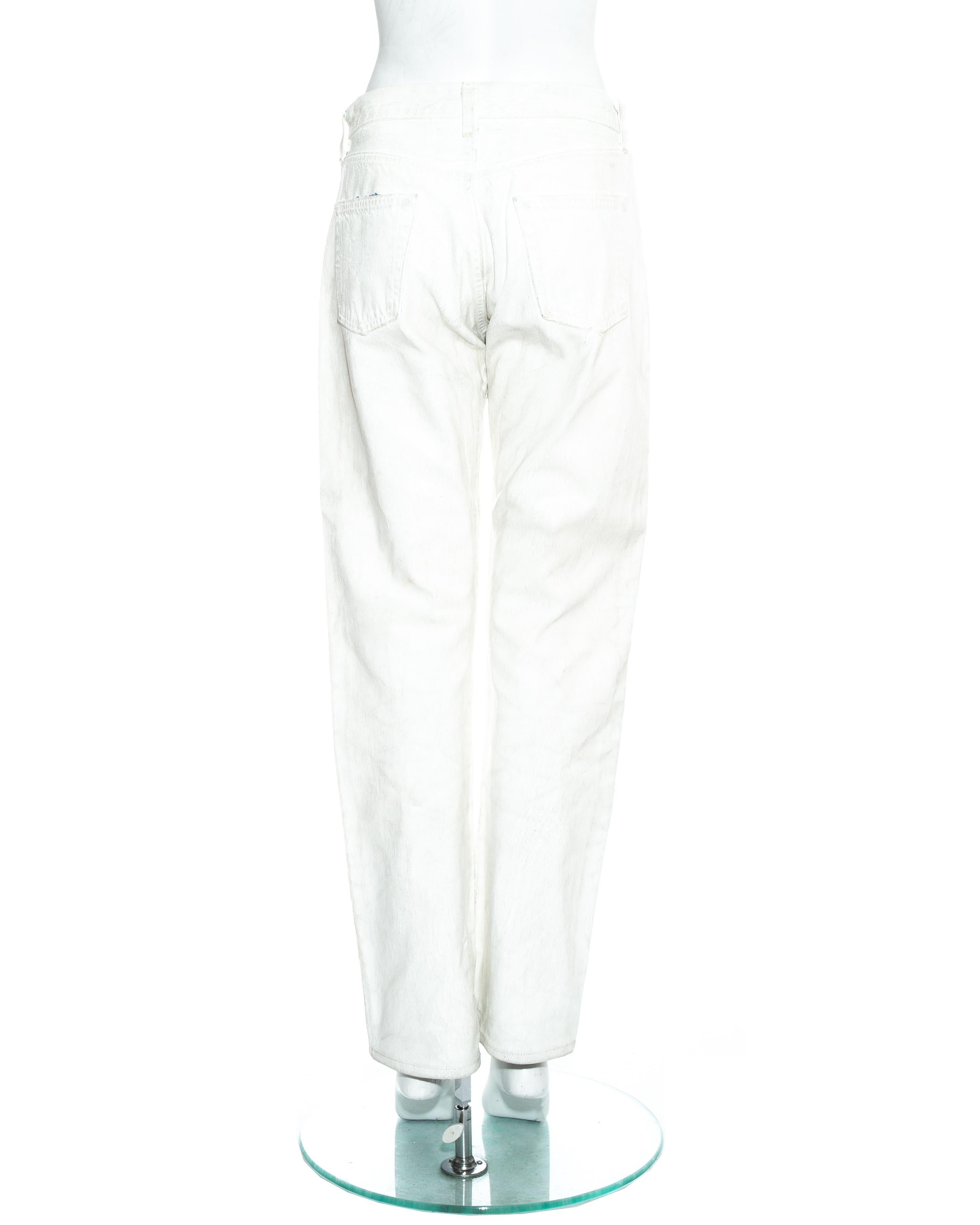 Gray Margiela Artisanal white painted denim jean pants, fw 1999 For Sale