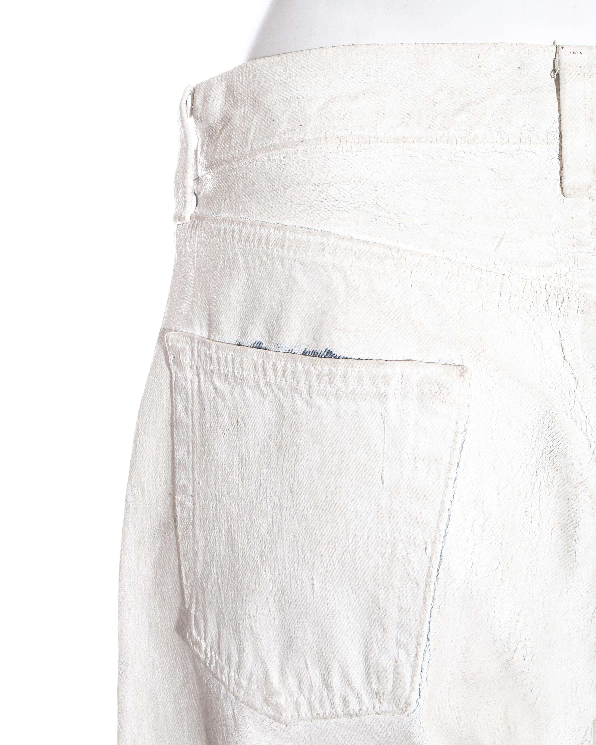 Margiela Artisanal white painted denim jean pants, fw 1999 In Good Condition For Sale In London, GB