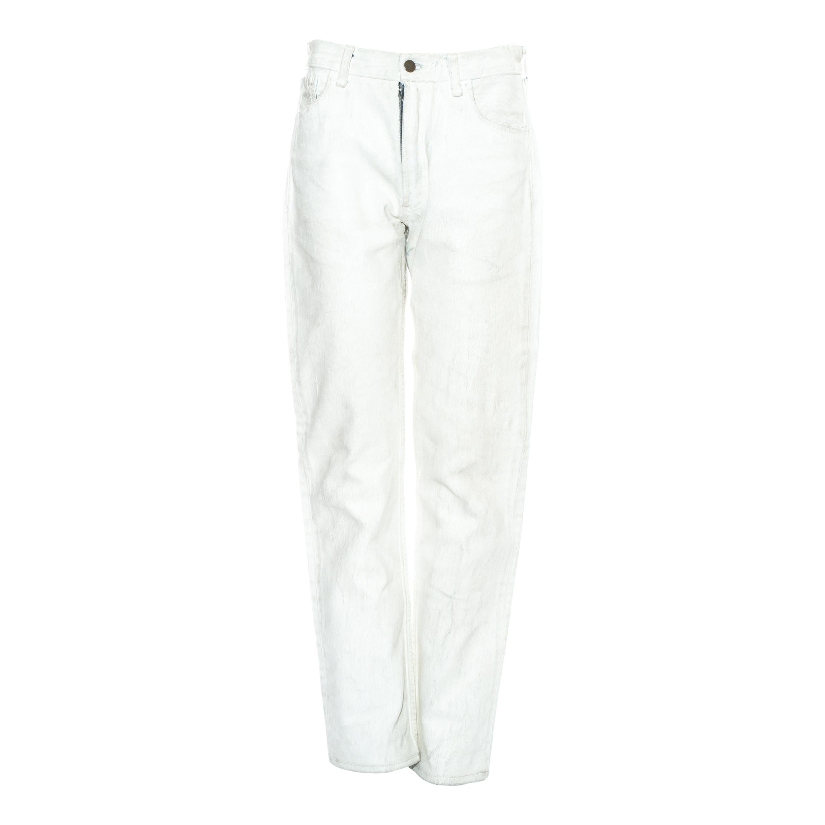 Margiela Artisanal white painted denim jean pants, fw 1999 For Sale